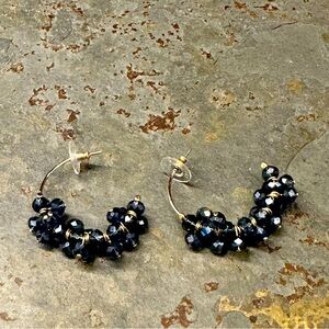 Ann Taylor Gold and Blue Beaded Hoop Earrings